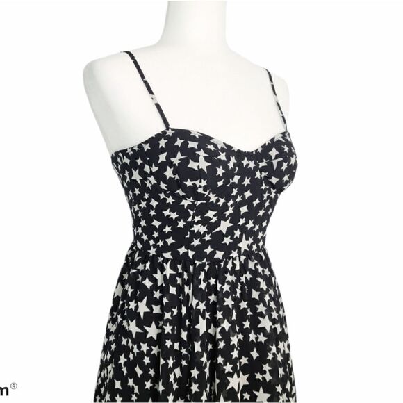 Pearl By Georgina Chapman of Marchesa Black White Stars Mini Strap Dress Size 2 - Picture 6 of 13